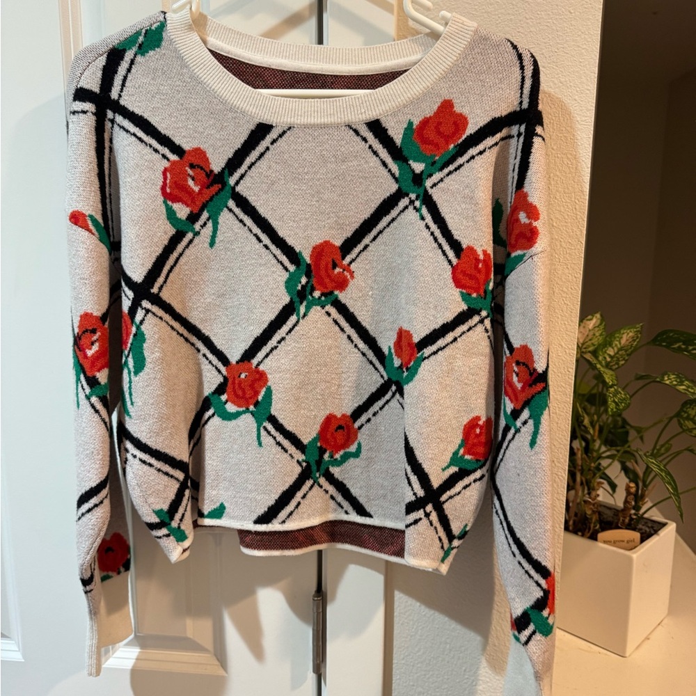 Maeve Floral Crew Neck Sweater - Cream and Red - Picture 1 of 3